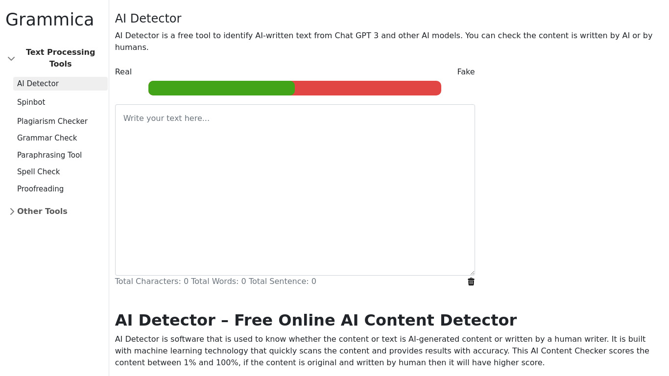 Chat GPT Detector Landing page