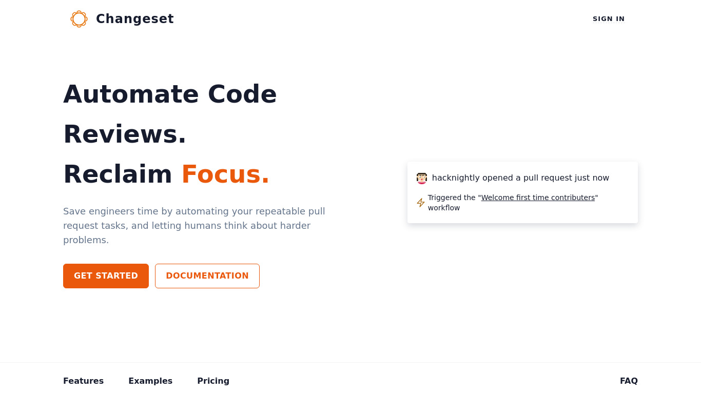 Changeset.io Landing page