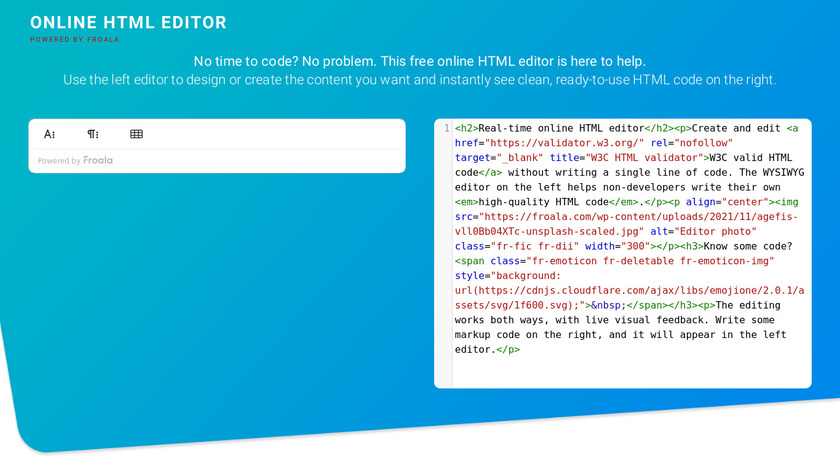 WYSIWYG HTML Editor Landing Page
