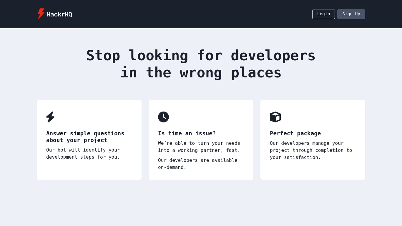 HackrHQ Landing page