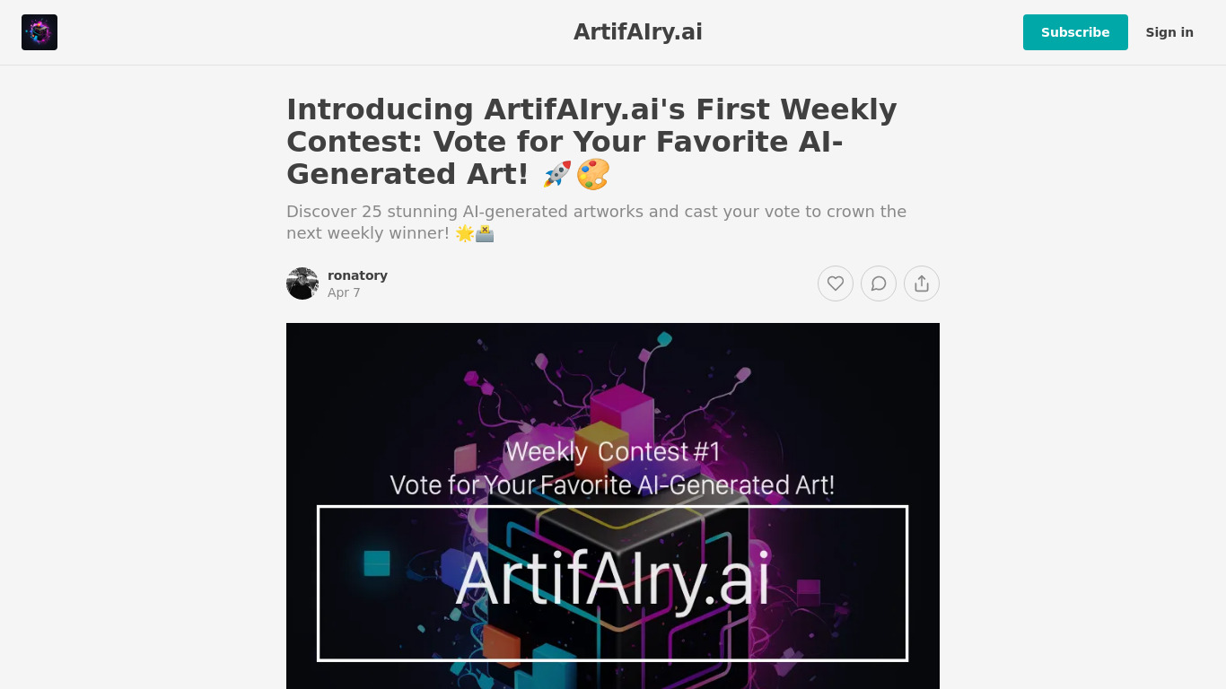 ArtifAIry.ai - Weekly AI Art Landing page