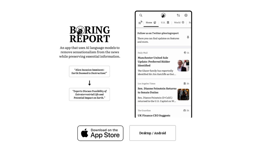 Boring Report: News by AI Landing Page
