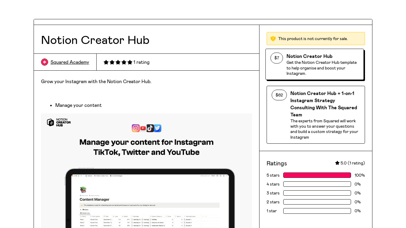 Notion Creator Hub Landing page