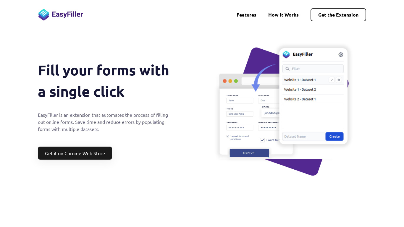 EasyFiller Landing page