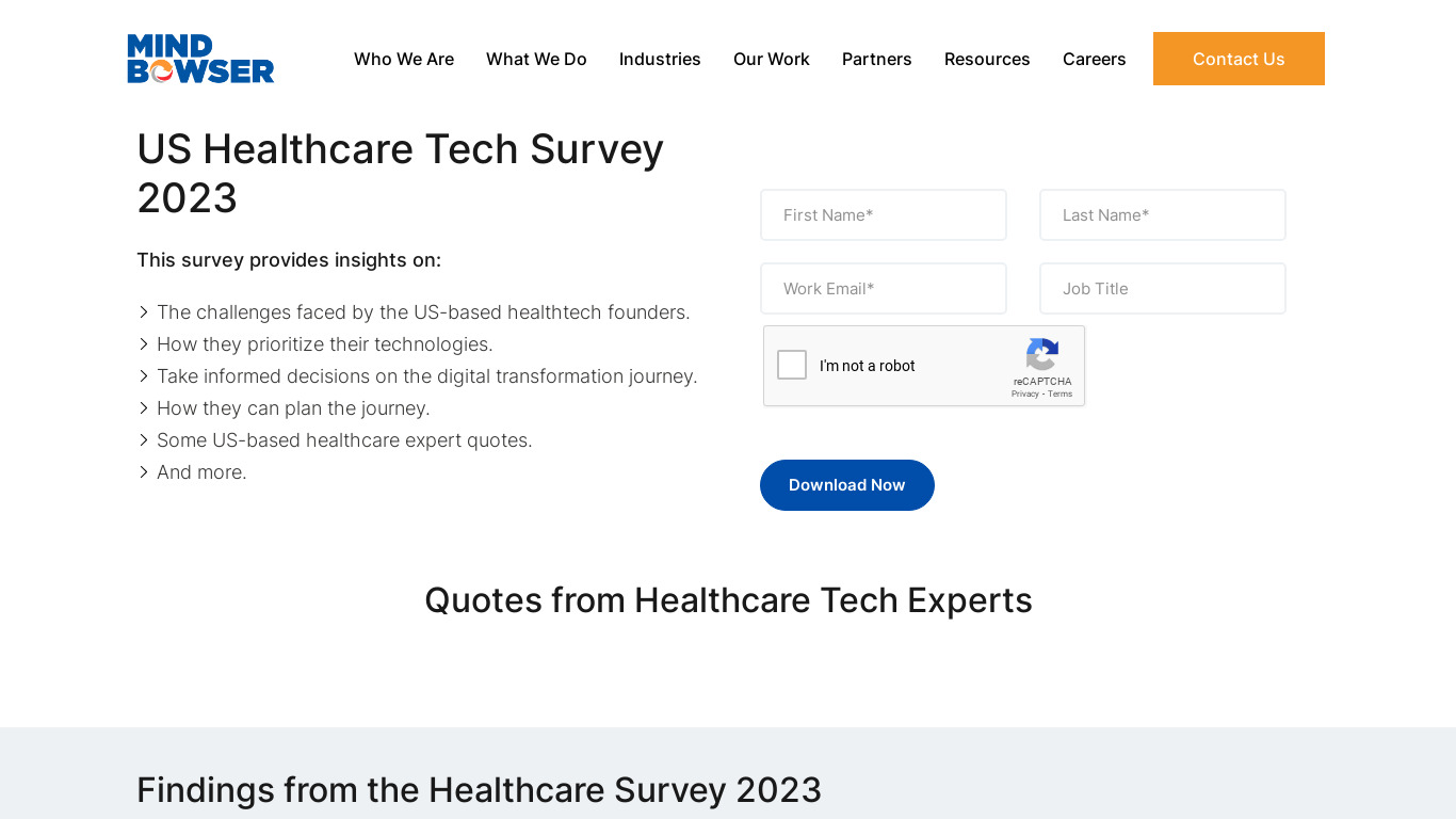 Healthcare Technology Survey 2023 Landing page