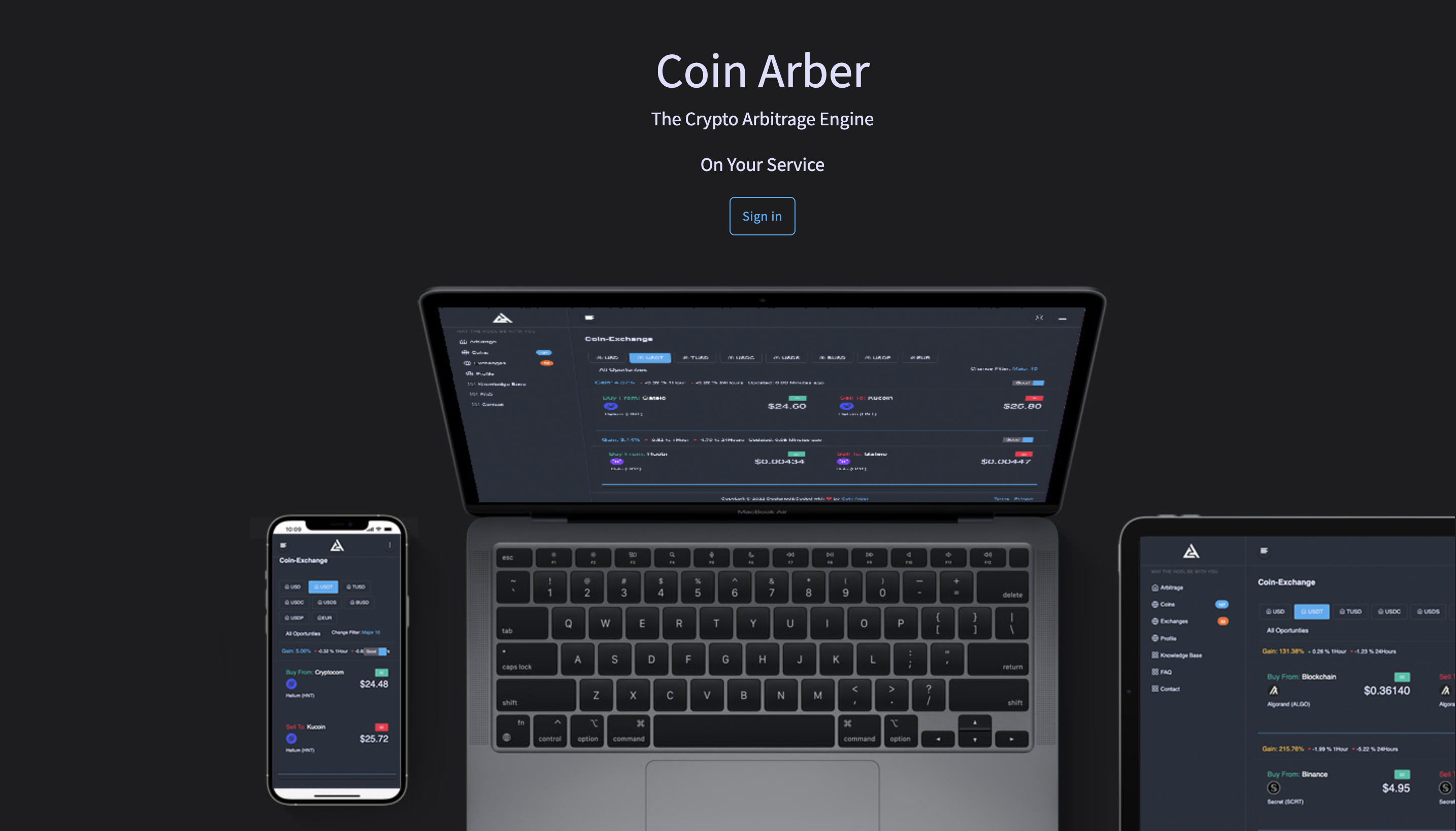 Coinarber Landing page