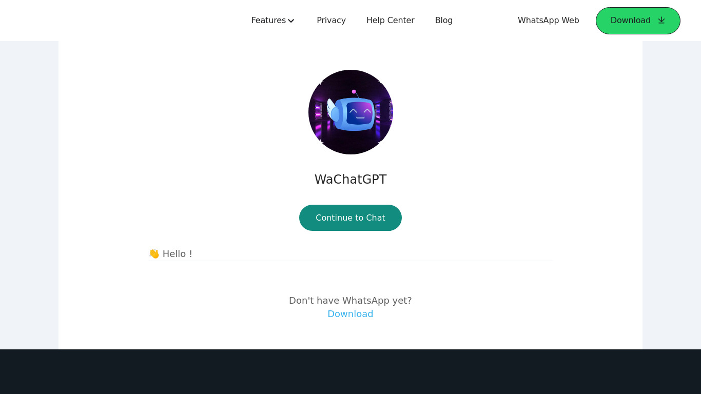 WaChatGPT Landing page