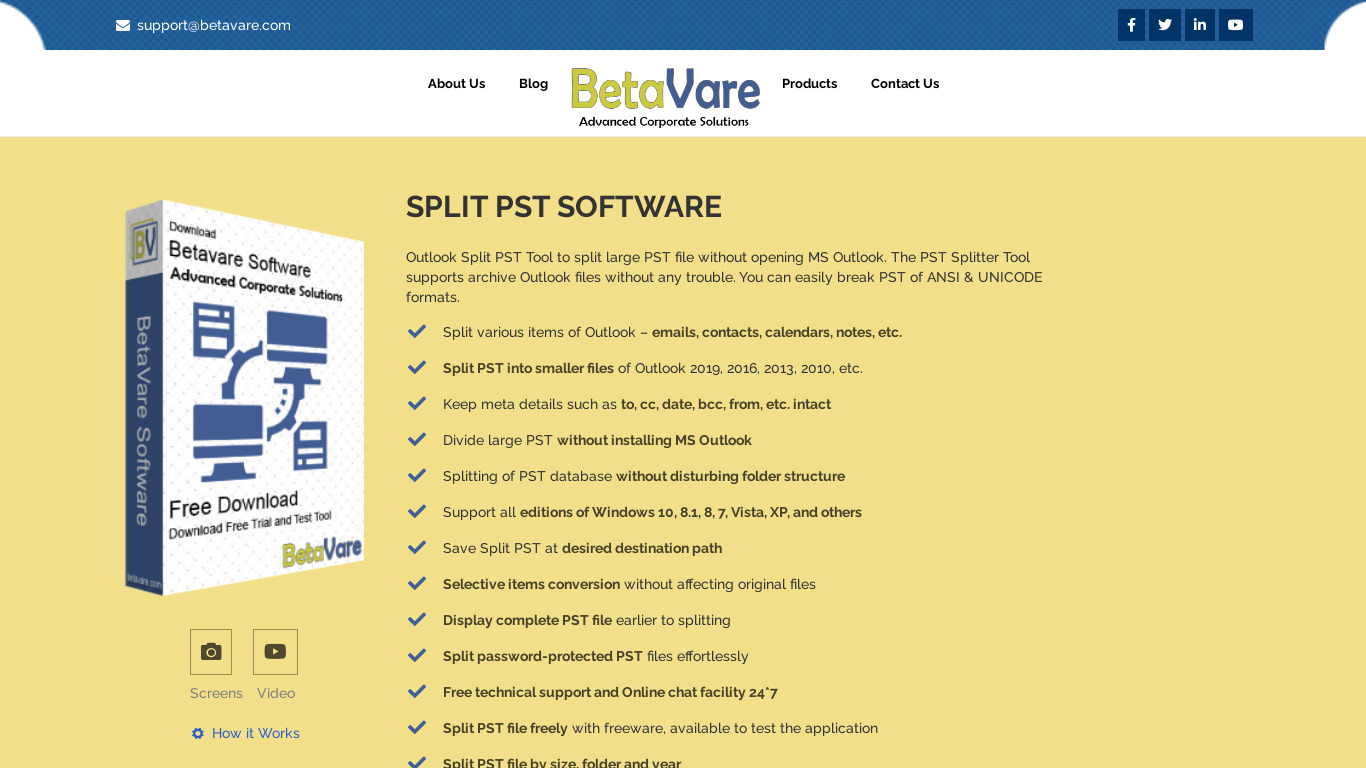 Betavare Split PST Landing page