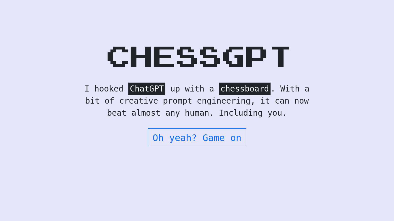 ChessGPT Landing page