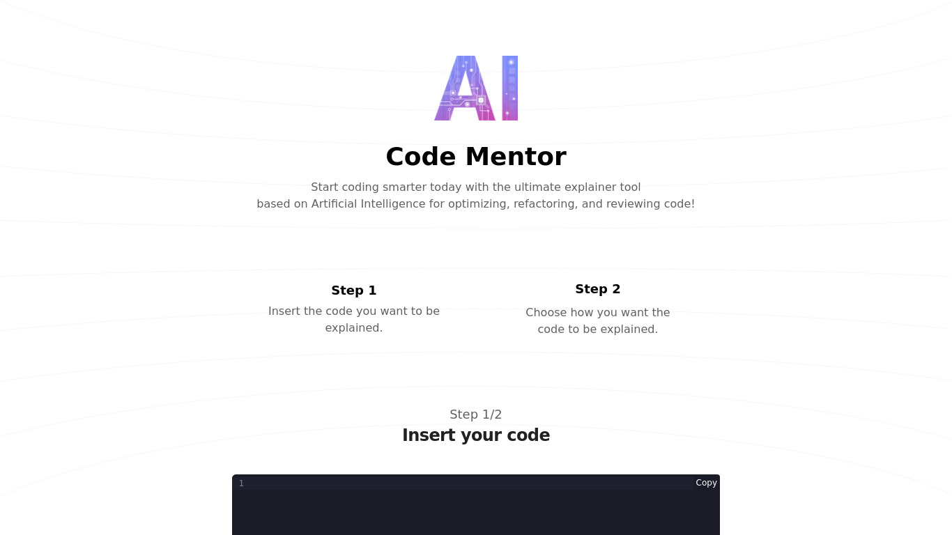 AI Code Mentor Landing page