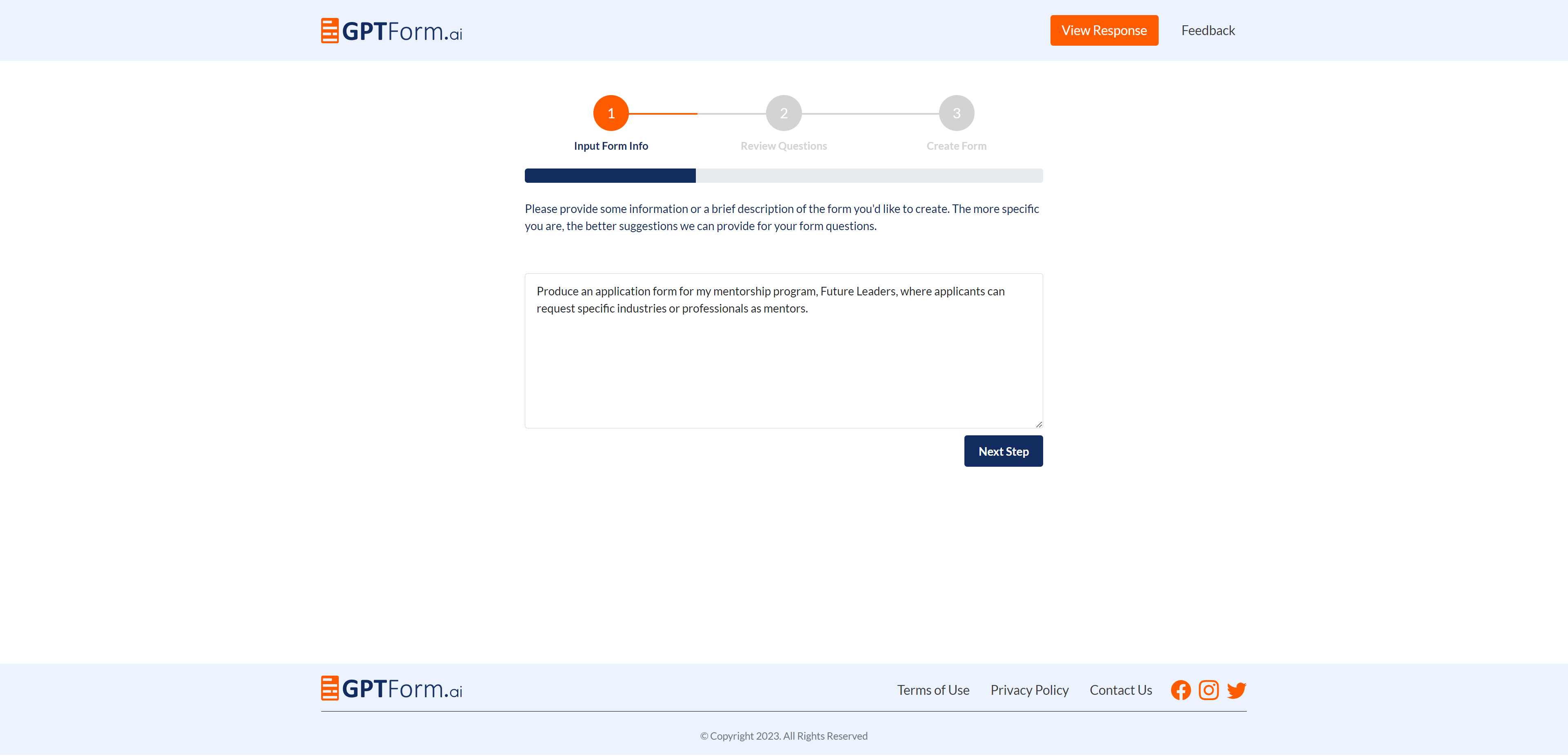 GPTForm AI Landing page