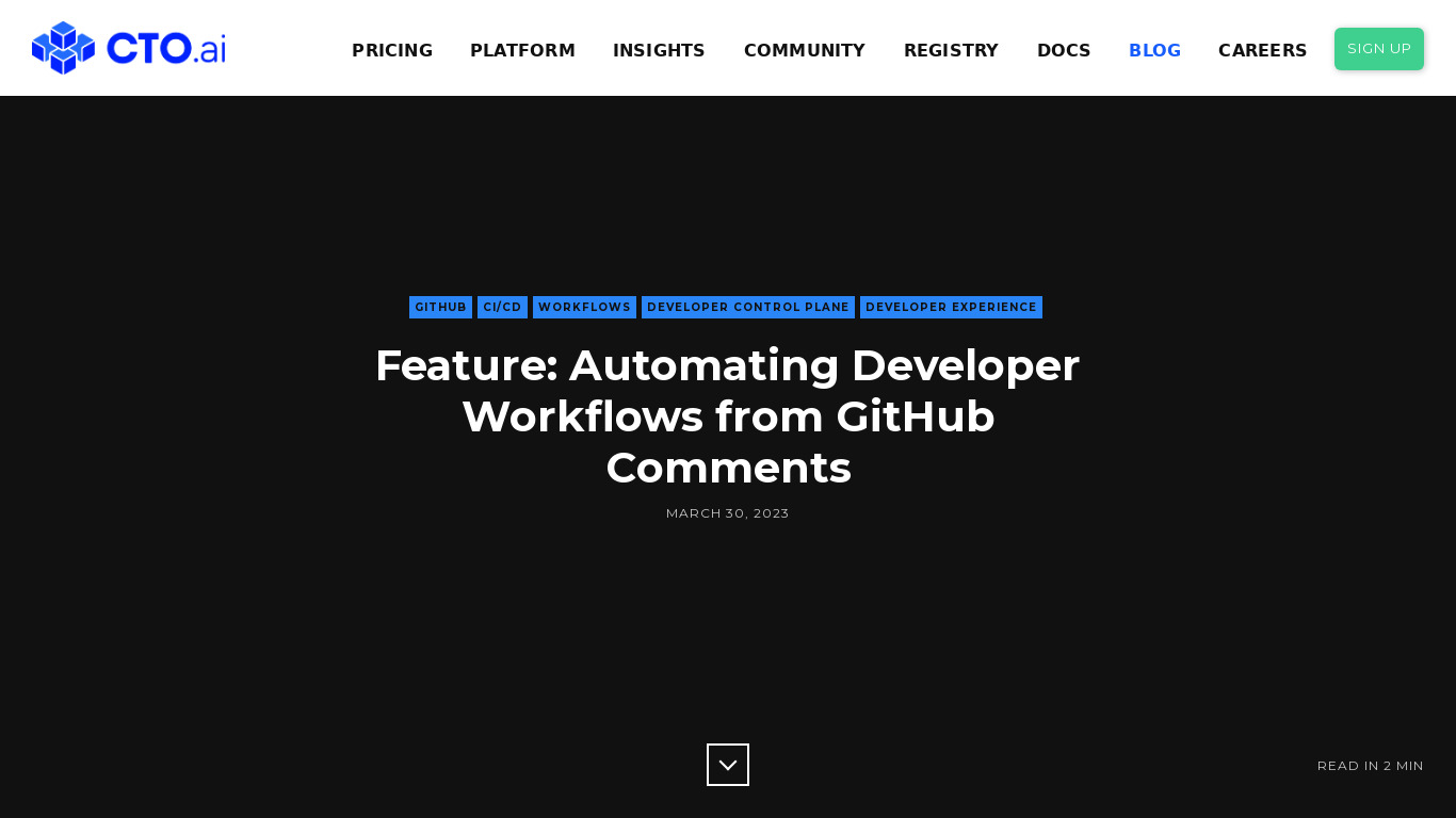 CTO.ai GitHub Comment Workflows Landing page