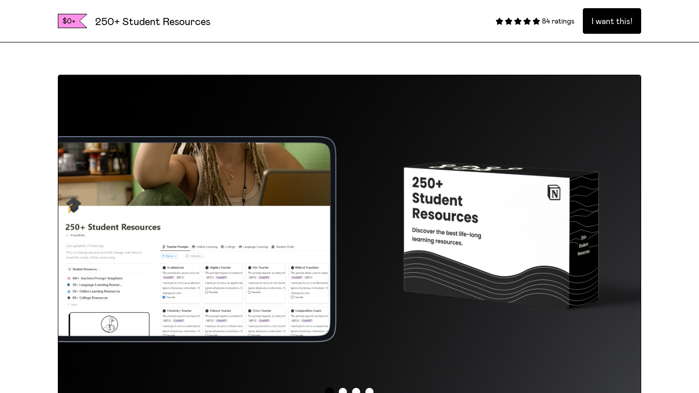 250+ Student Resources Landing page