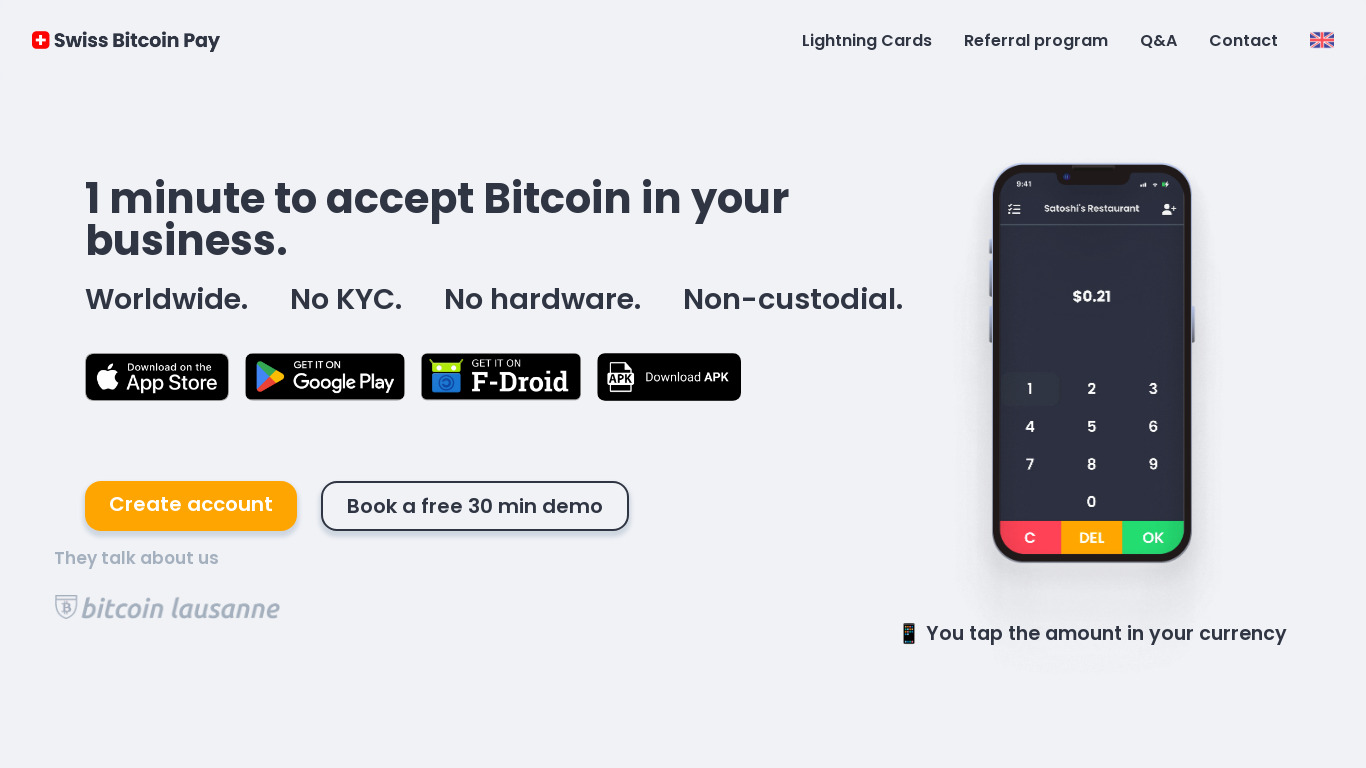 Swiss Bitcoin Pay Landing page