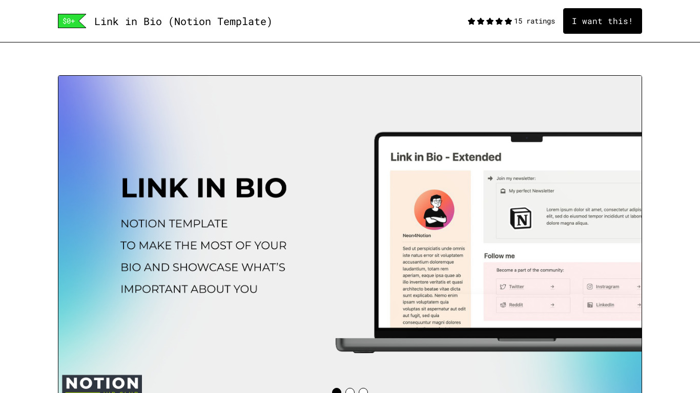 Link in Bio (Notion Template) Landing page