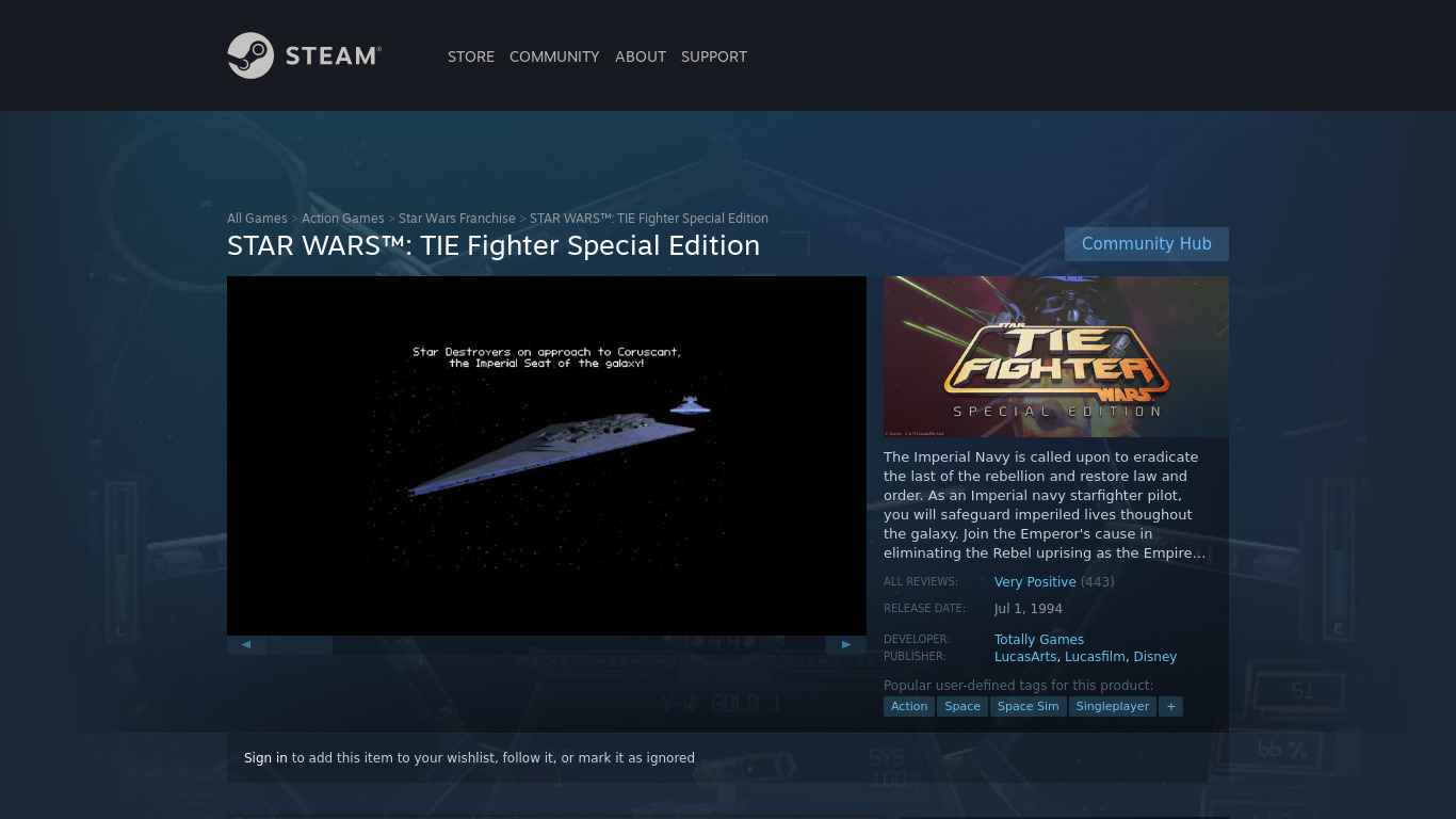 TIE Fighter - Special Ed. Landing page