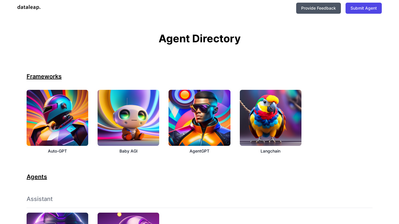 Directory of AI Agents Landing page