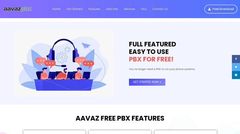 Aavaz Free PBX Landing Page