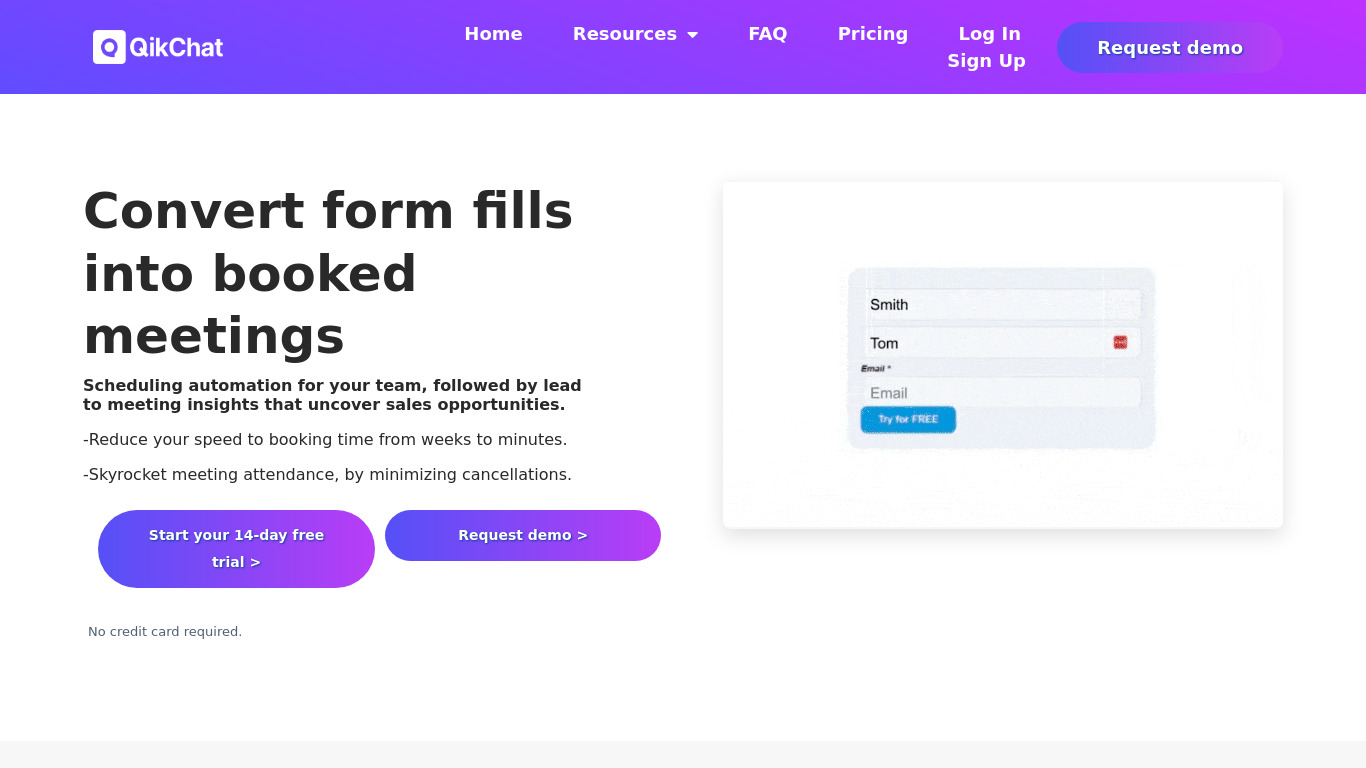 Qik Chat Landing page