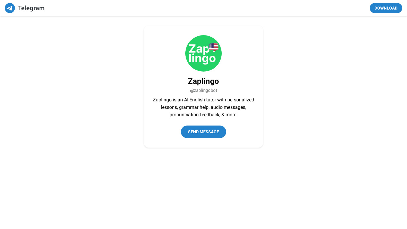 Zaplingo for Telegram Landing page