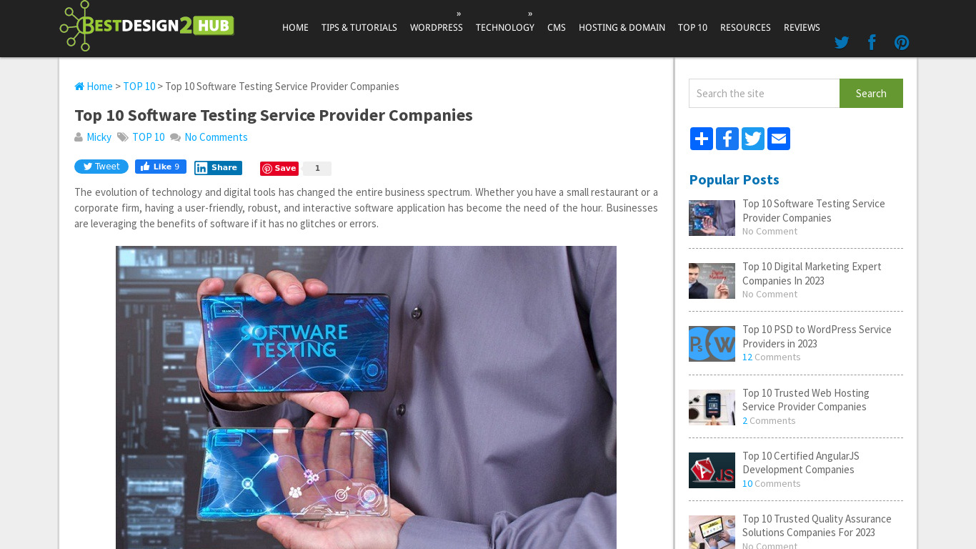 Software Testing Service Provider 2023 Landing page