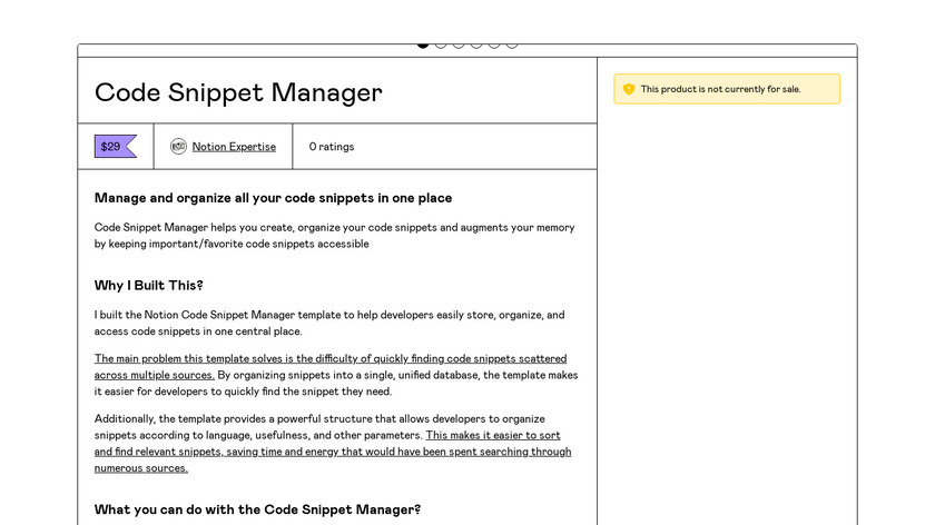 Code Snippet Manager on Gumroad Landing Page