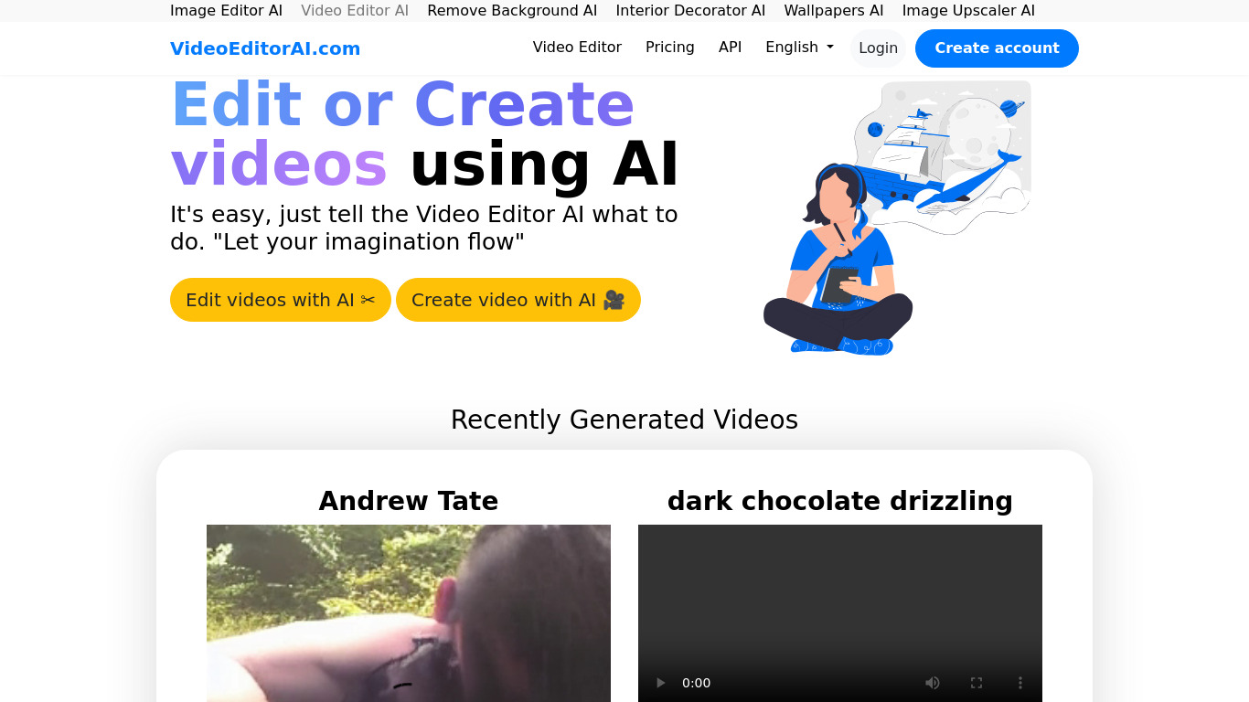 Video Editor AI Landing page