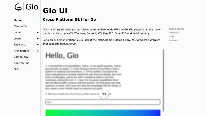 Gio UI Landing Page