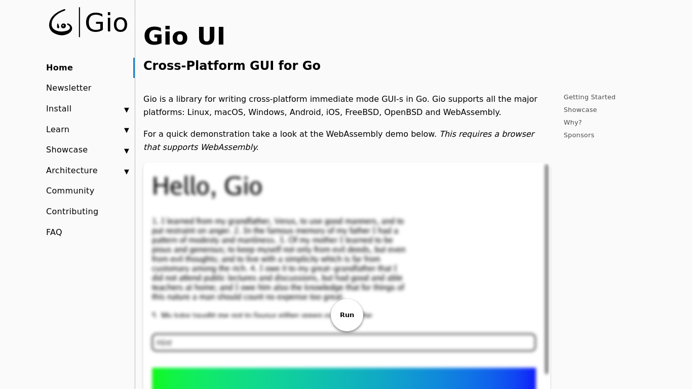 Gio UI Landing page