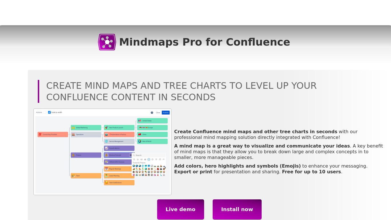 Emergence Mindmaps Pro for Confluence Landing page