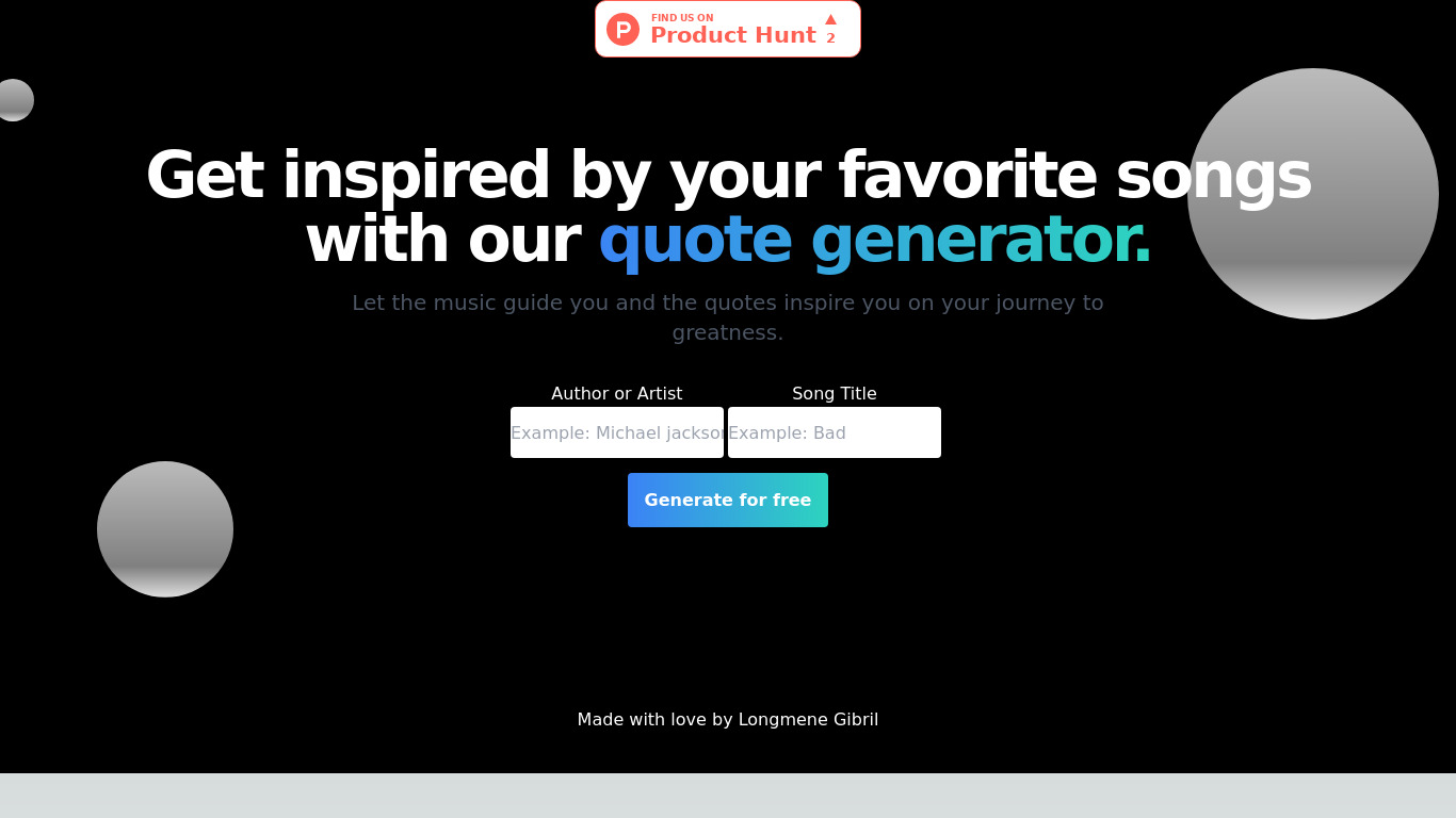 Song Words Landing page