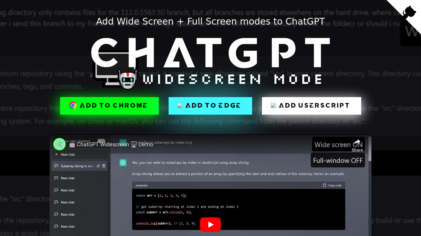 ChatGPT Widescreen Mode Landing page