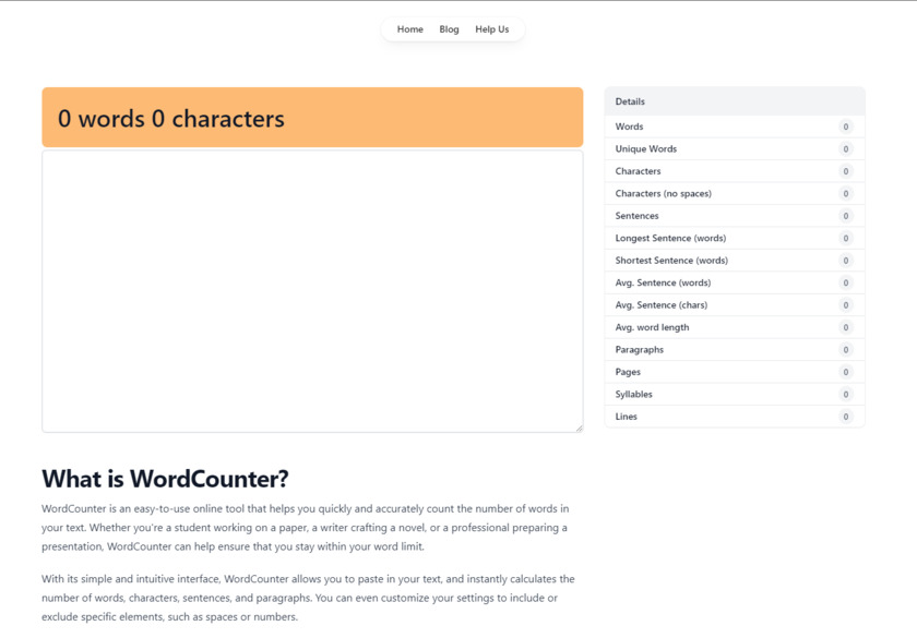 WordCounter.World Landing Page