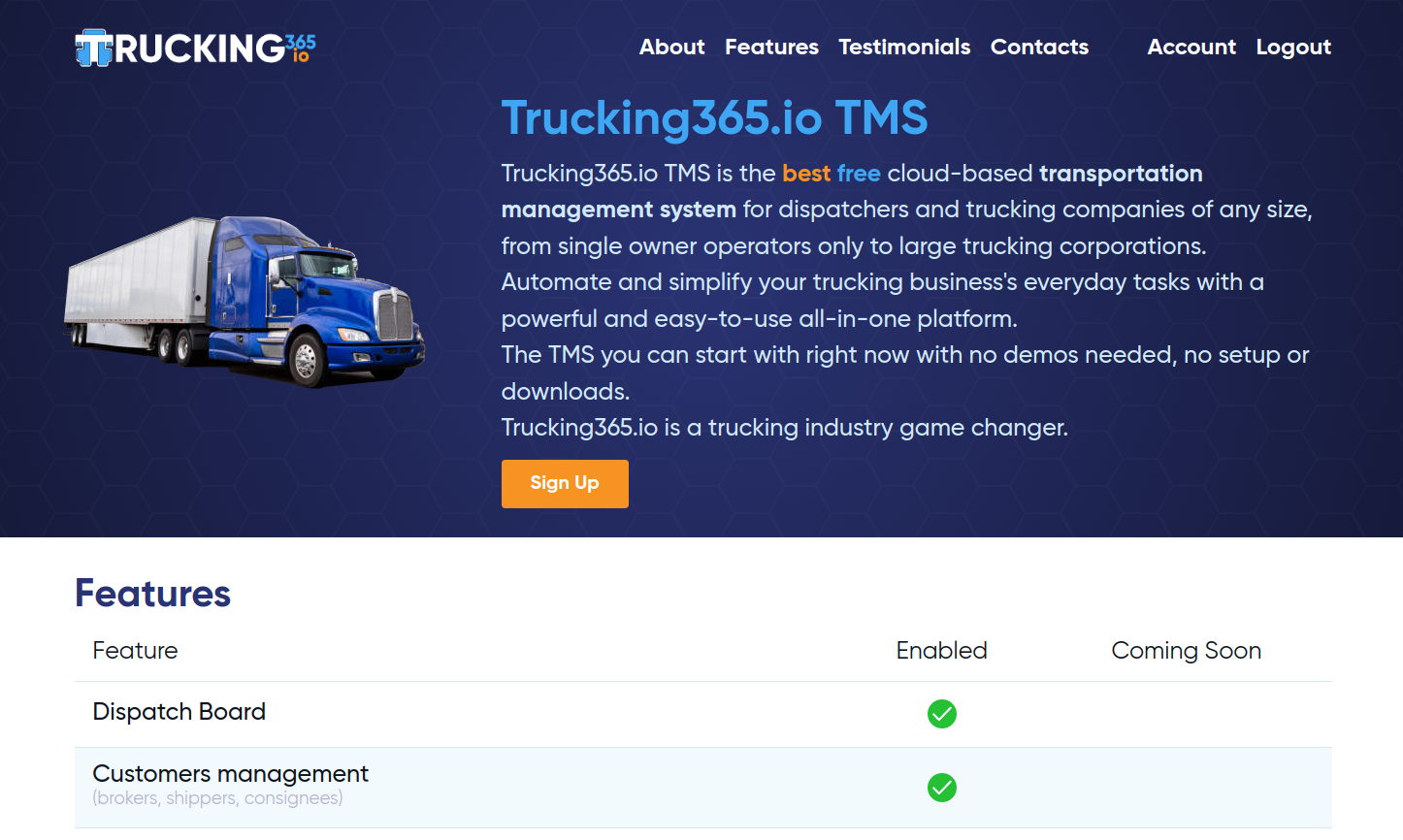 Trucking365.io Landing page