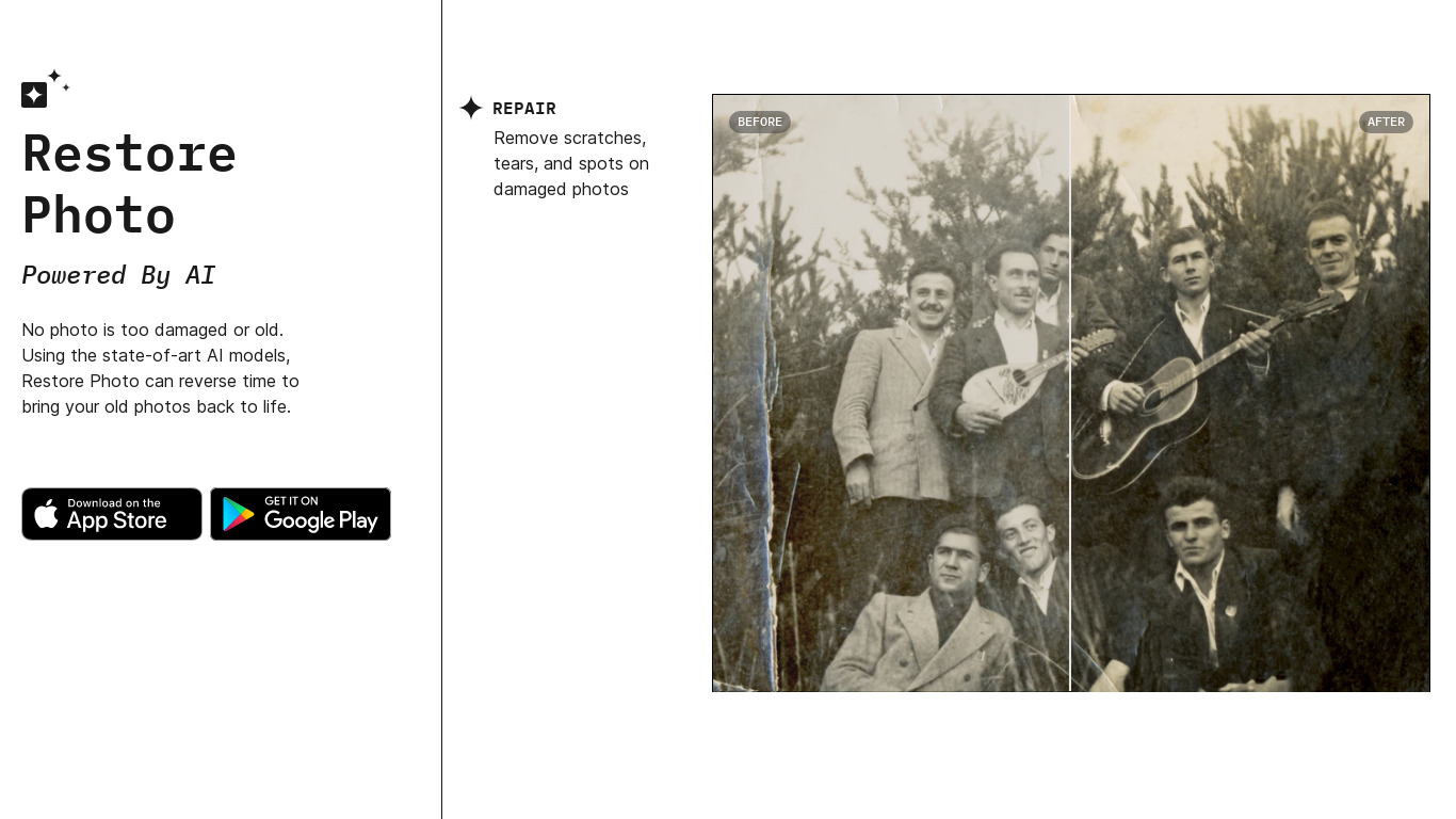 Restore Photo Landing page