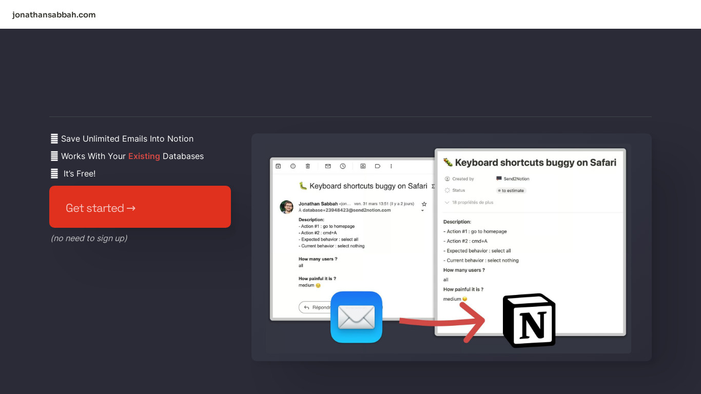 Send2Notion Landing page