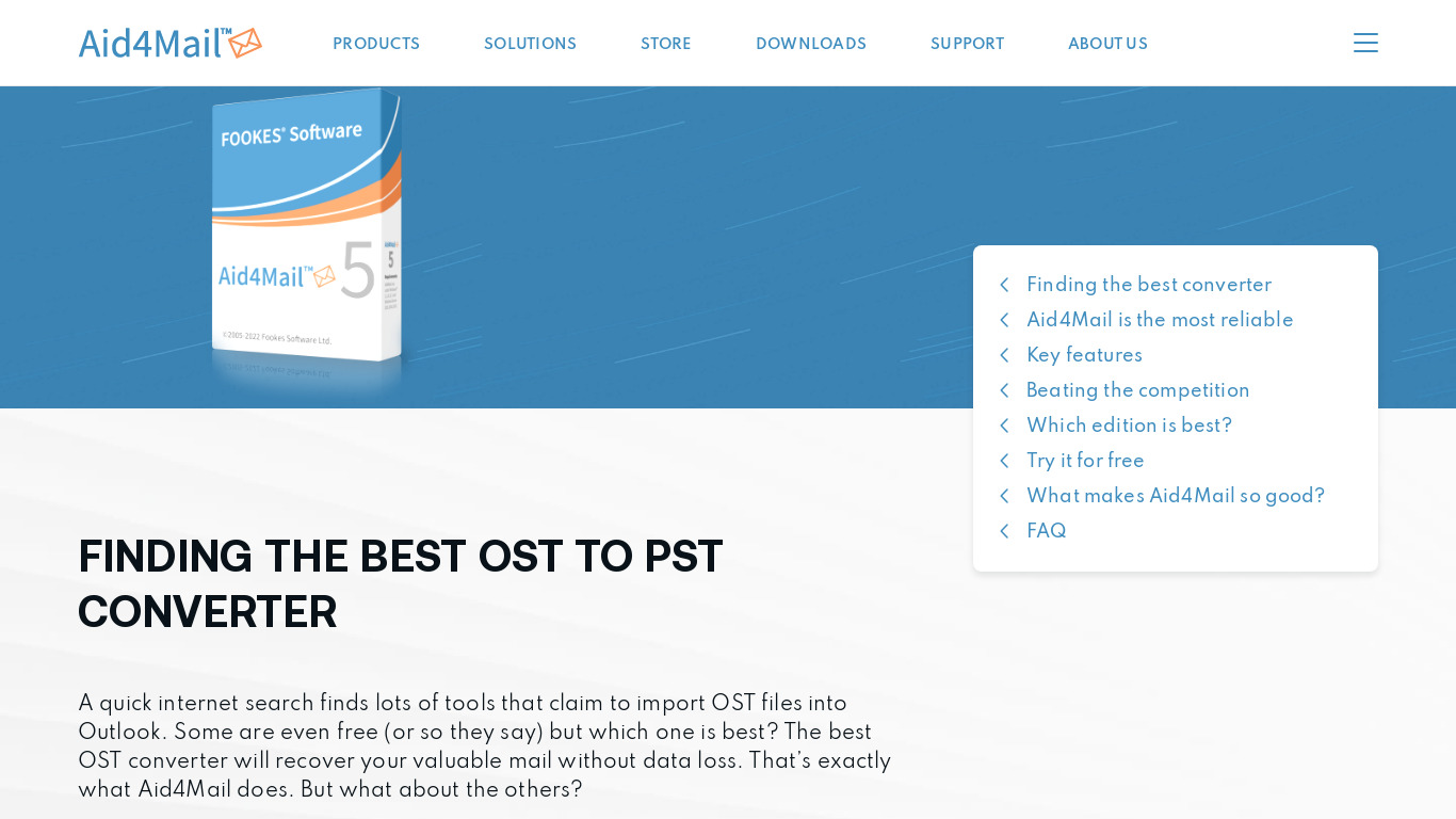 Aid4Mail OST to PST Converter Landing page