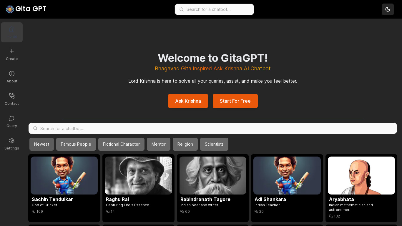 Gita GPT Landing page