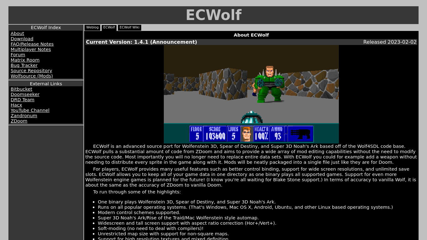 ECWolf Landing page