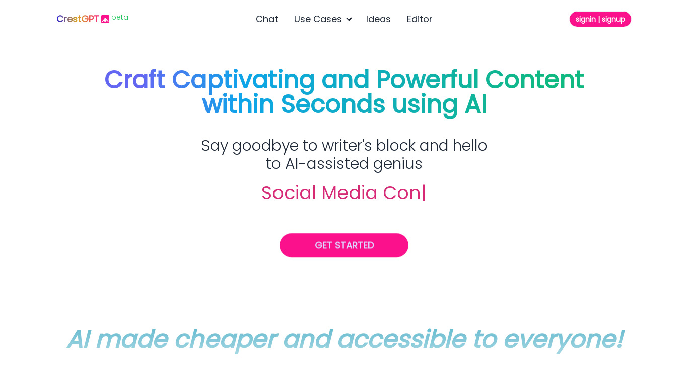 CrestGPT Landing page