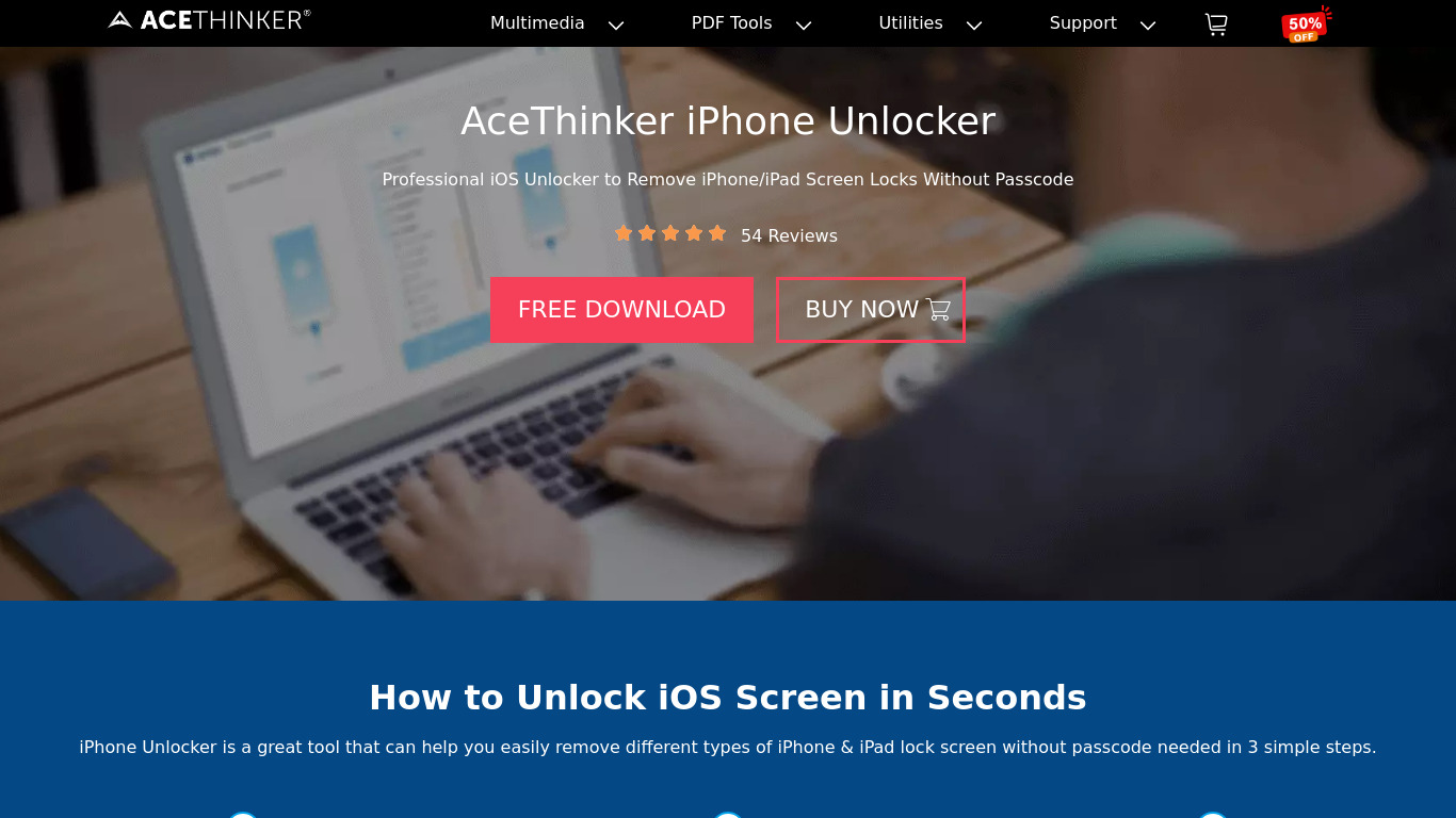 AceThinker iPhone Unlocker Landing page