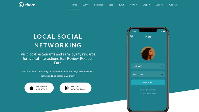 Therr App: Local Social Rewards Landing Page