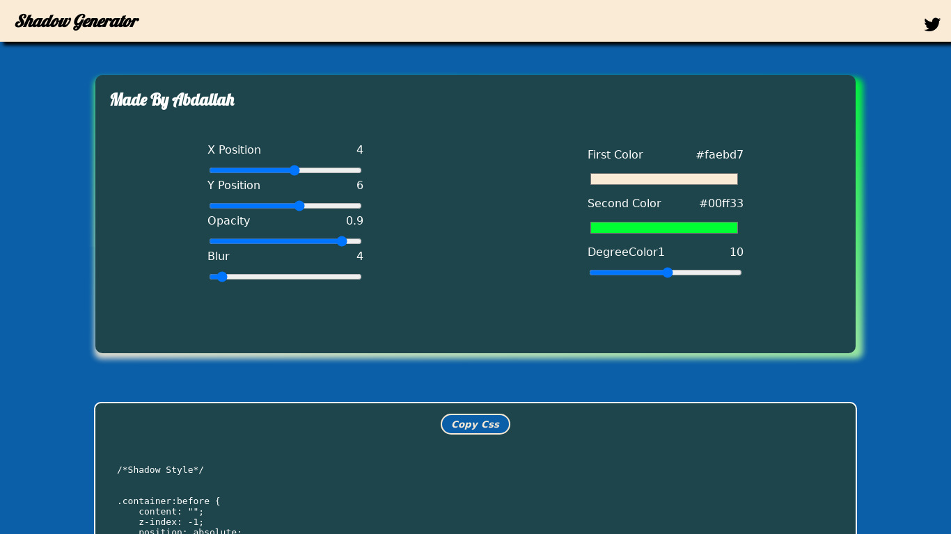 Shadow Generator Landing page