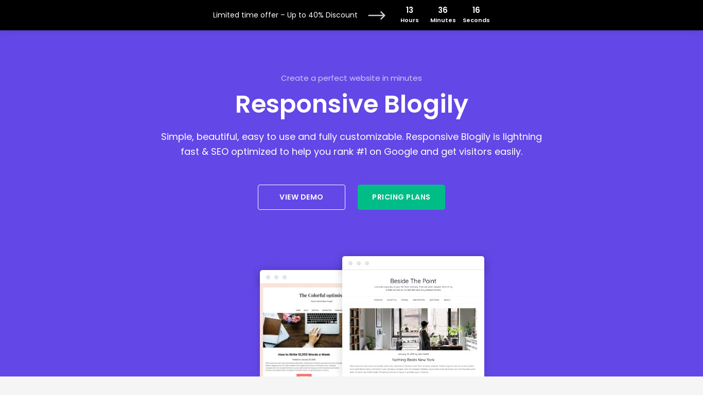 Responsive Blogily WordPress Theme Landing page