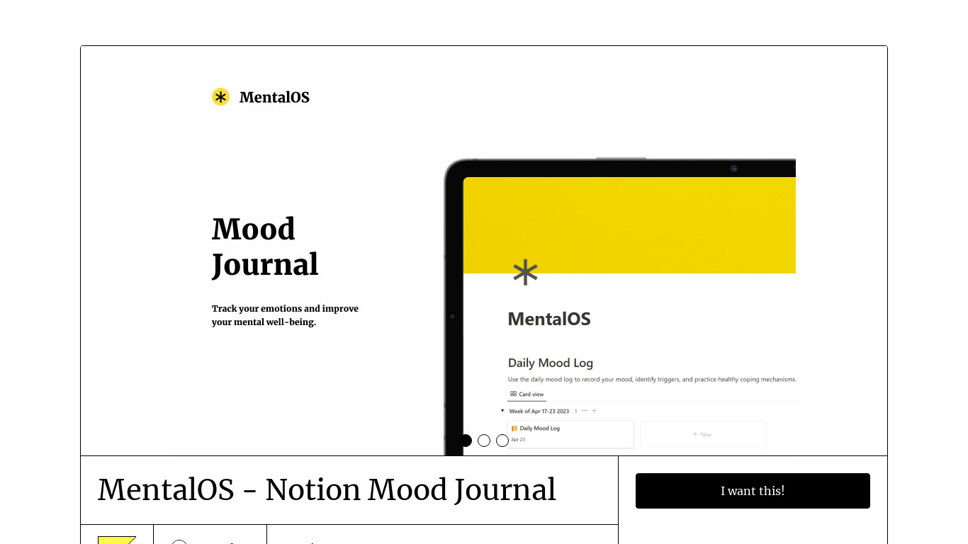MentalOS - Notion Mood Journal Landing page