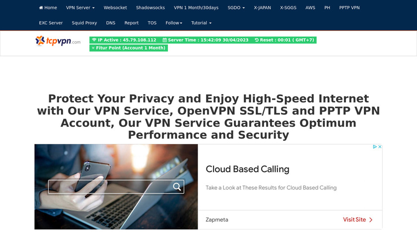 Tcpvpn.com Landing Page