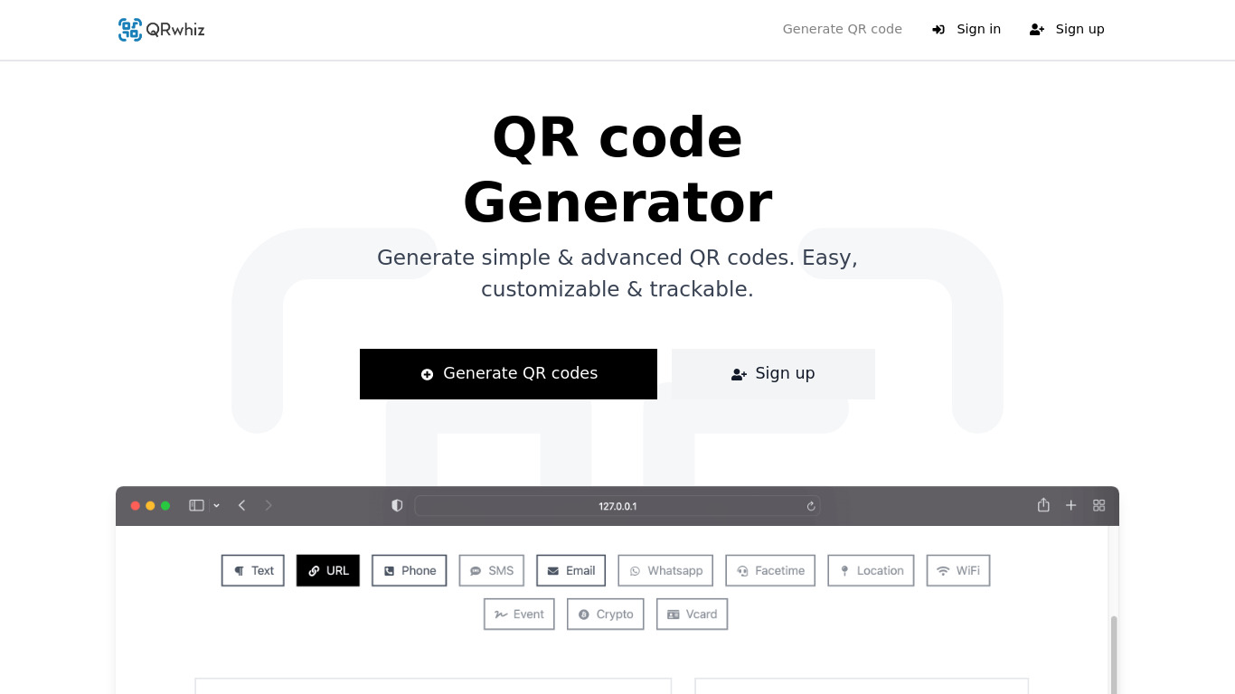 QRwhiz Landing page