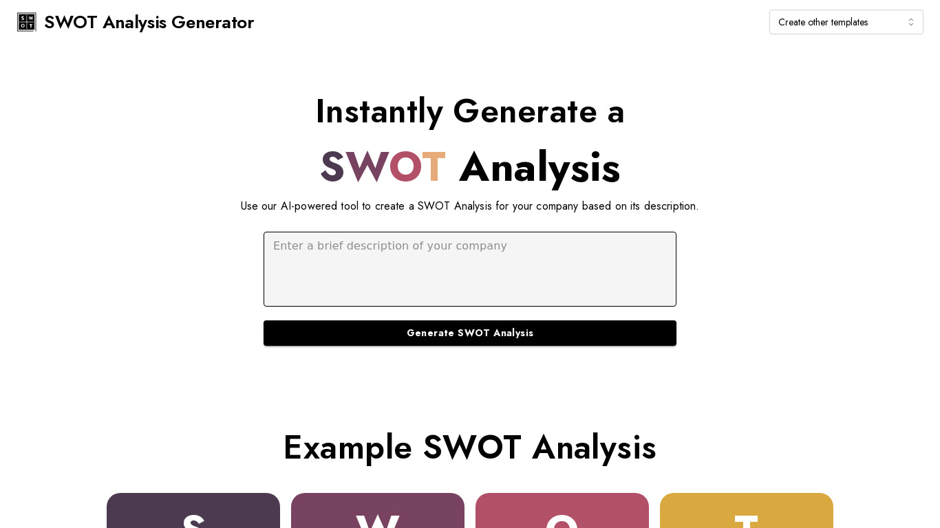 SWOT Analysis Landing page