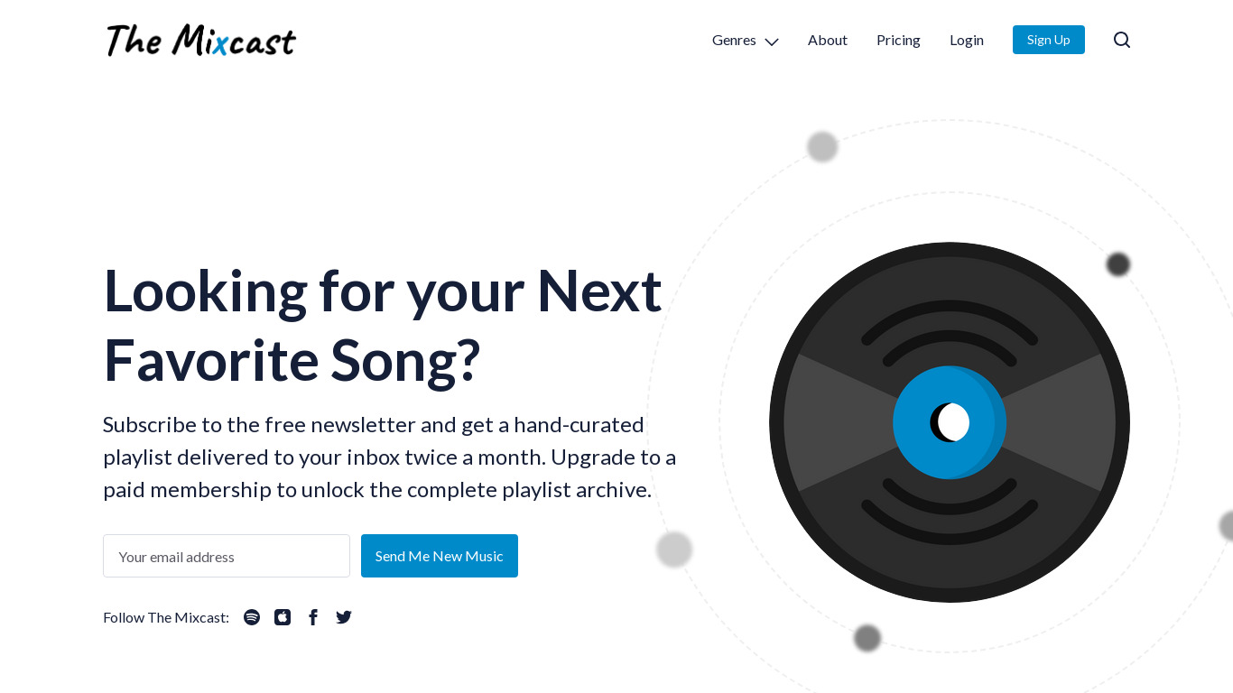The Mixcast Landing page