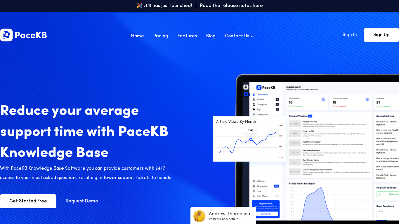 PaceKB Knowledge Base Software Landing page